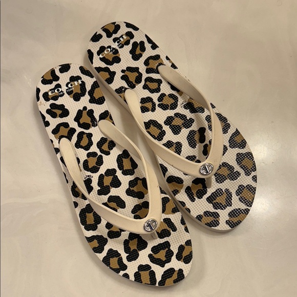 Coach Leopard Print Sandals - Tan and Black - Picture 2 of 9